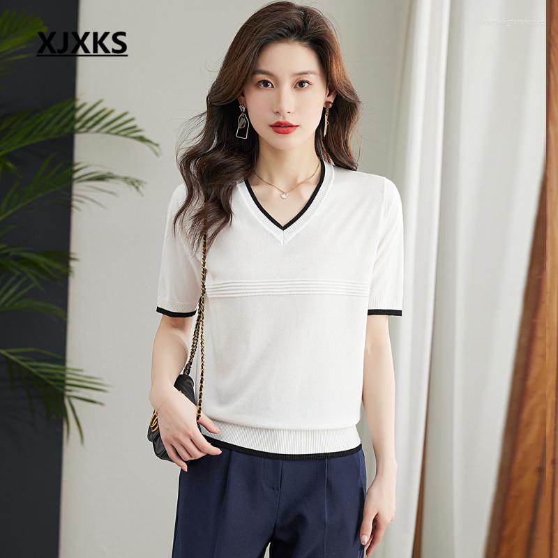 Women's T Shirts XJXKS Fashion V-neck Women's T-shirt 2023 Summer High-end Linen Knitted Tops Temperament Ladies, Blue
Women's T Shirts XJXKS Fashion V-neck Women's T-shirt 2023 Summer High-end Linen Knitted Tops Temperament Ladies, Blue