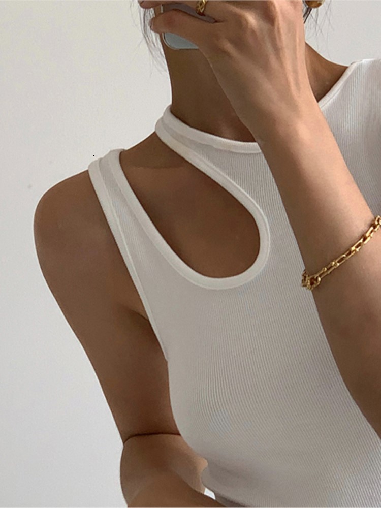T-Shirt Casual y2k White Cut Out Womens Shirt Sleeveless Slim T Shirts Female Clothing Summer Fashion crop top women camisetas 230606