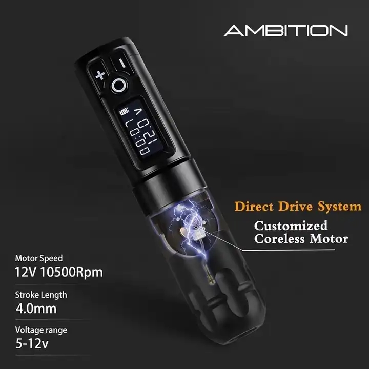 Ambition Soldier Professional Digital Display Electric Tattoo Gun Wireless Rotary Tattoo Pen Machine for Tattoo Artist