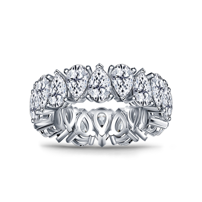 Eternity Band ring Pear cut AAAAA cz Silver Color Engagement Wedding Rings for women Bridal Fine Party Jewelry Gift