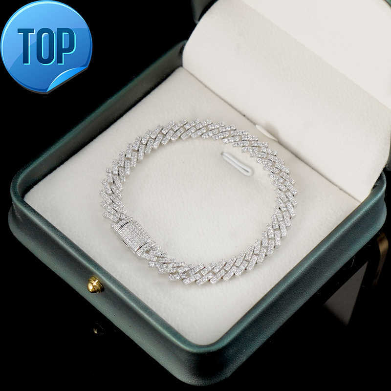 8mm Iced Out VVS Moissanite Bracelet Sier Bg Dia Cuban k Chain Hip Hop Men Jewelry Necklace