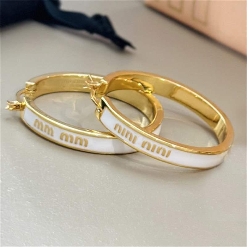 Elegant Luxury Women Earring Hoop Brand Designer Letters Black Enamel Ear Pendants Big Circle Gold Plated Embedded Earrings Jewelry