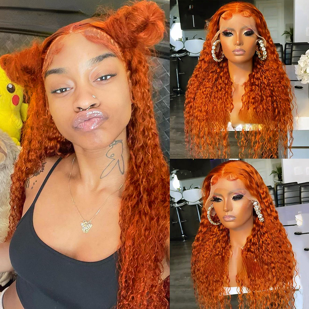 Free Part Ginger Lace Front Human Hair Wigs 13x4 HD Lace Frontal Wig Colored Brazilian 13x4 Deep Wave Frontal Wig Synthetic Heat Resistant
