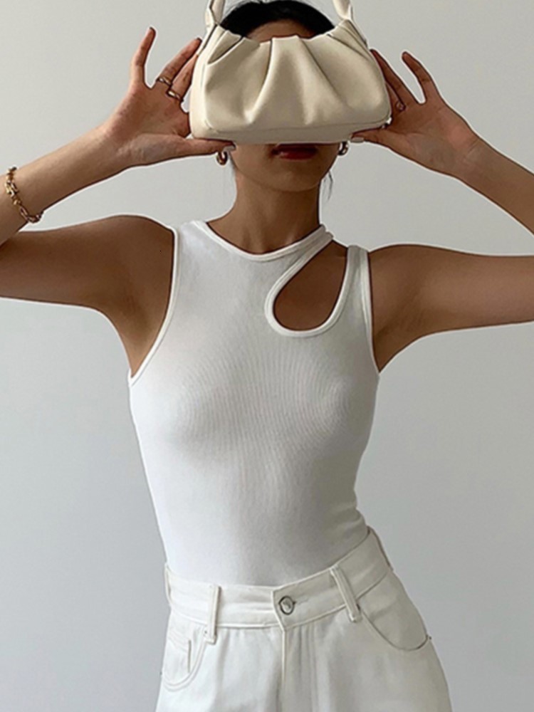 T-Shirt Casual y2k White Cut Out Womens Shirt Sleeveless Slim T Shirts Female Clothing Summer Fashion crop top women camisetas 230606
