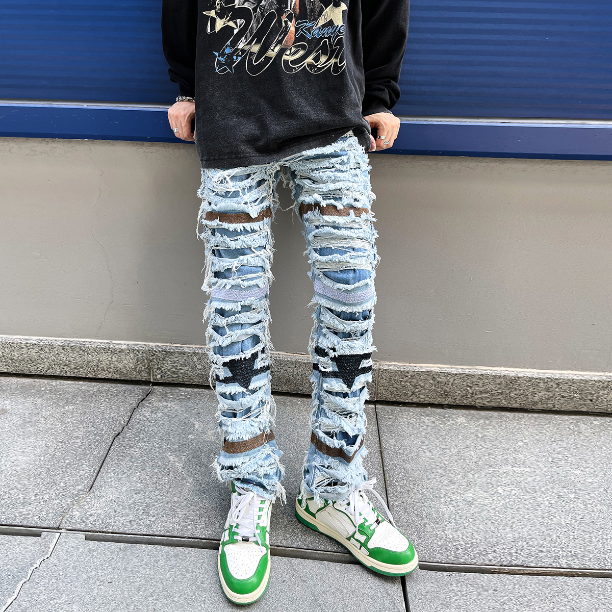 Mens Jeans Y2k Pleated Slim Ripped Washed Distressed Seasons Streetwear Hip Hop Big Destroyed Biker Skinny Denim for Male 230606