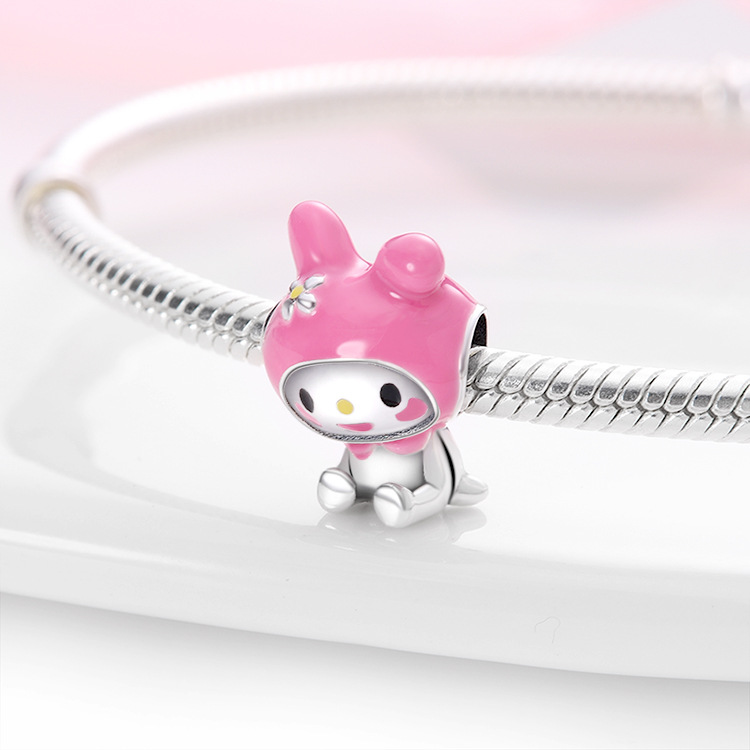 925 Sterling Silver Dangle Charm Bracelet Cute Pink Girl Fashion DIY Bracelet Pendant Pearl Silver Jewelry Free Delivery