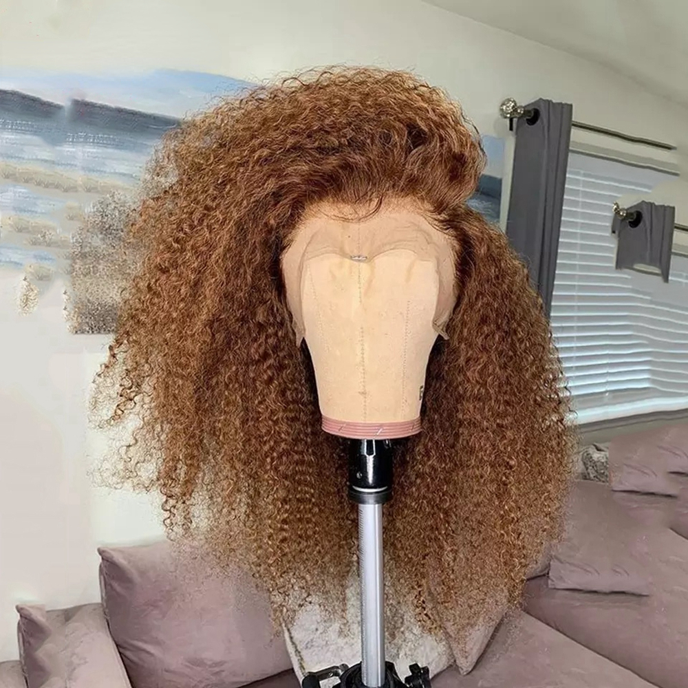Mongolian Hair Brown Kinky Curly Lace Front Wig 13x4 HD Lace Frontal Wig Transparent Lace Afro Wig For African Women with Baby Hair