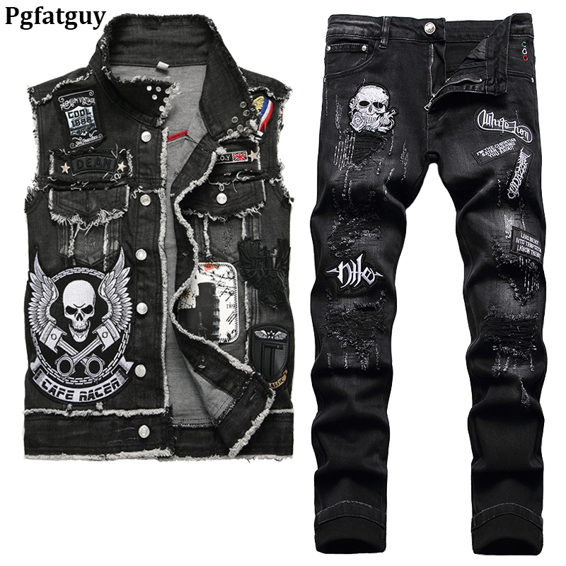 2022 Tracksuits Black Skull Embroidered 2 Piece Men's Sets Fashion Slim Denim Vest and Ripped Hole Jeans Two Pieces Men Casual Suit Streetwear, Vest and jeans 888.3176
2022 Tracksuits Black Skull Embroidered 2 Piece Men's Sets Fashion Slim Denim Vest and Ripped Hole Jeans Two Pieces Men Casual Suit Streetwear, Vest and jeans 888.3176
