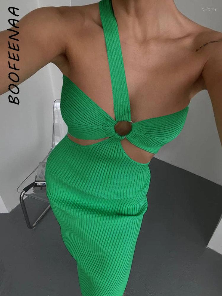 

Casual Dresses BOOFEENAA Knitwears Sexy Long Dress For Women Elegant One Shoulder Backless High Slit Summer Vacation Outfits C66-DZ34, Green