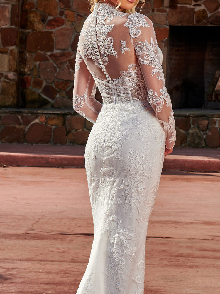 Sexy Mermaid Wedding Dress High Neck Long Sleeves Corset Bodice with Detachable Line Bridal Gowns Applique with Beads