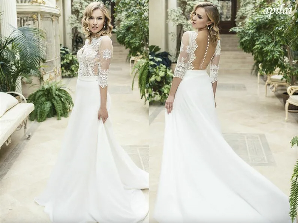 Elegant 3/4 Long Sleeves A-e Bohemian Wedding Dress Cheao White Lace Appliqued Plus Size Country Beach Boho Bridal Gown