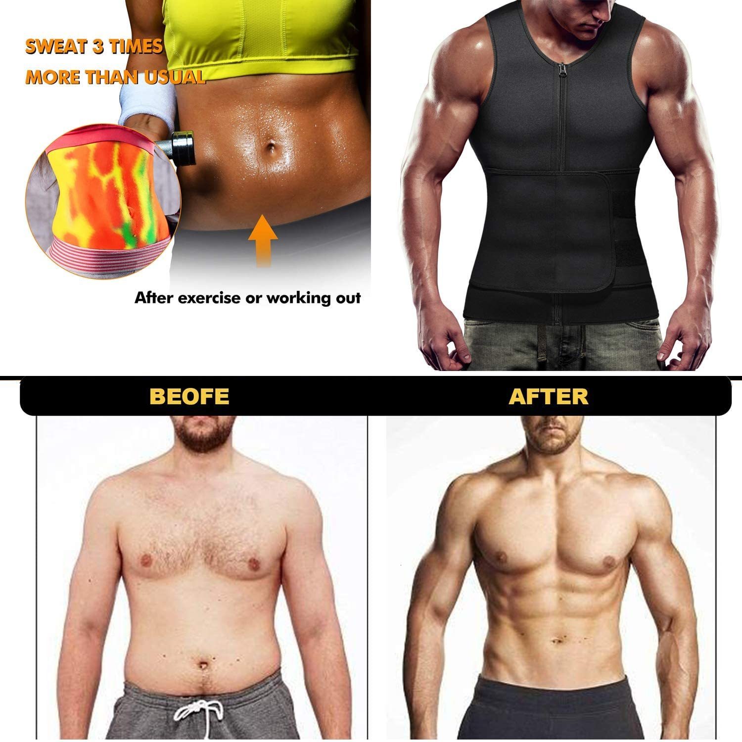 Men's Body Shapers Men Sauna Sweat Zipper Vest Neoprene Corset Waist Trainer Vest Body Shaper Workout Tank Tops Compression Shirt 230606