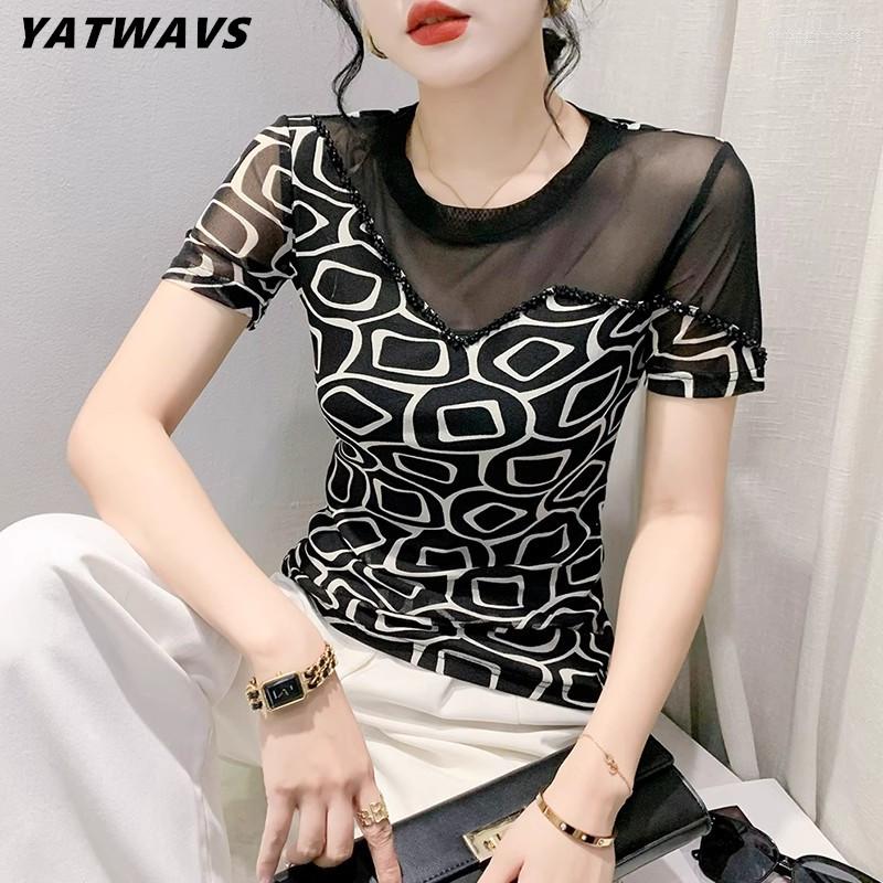 Women' T Shirts Summer European Clothes Girl T-Shirt Chic Sexy O-Neck Printing Beading Women Tops Patchwork Short Sleeve Mesh Tees Blusas, Picture color
Women' T Shirts Summer European Clothes Girl T-Shirt Chic Sexy O-Neck Printing Beading Women Tops Patchwork Short Sleeve Mesh Tees Blusas, Picture color
