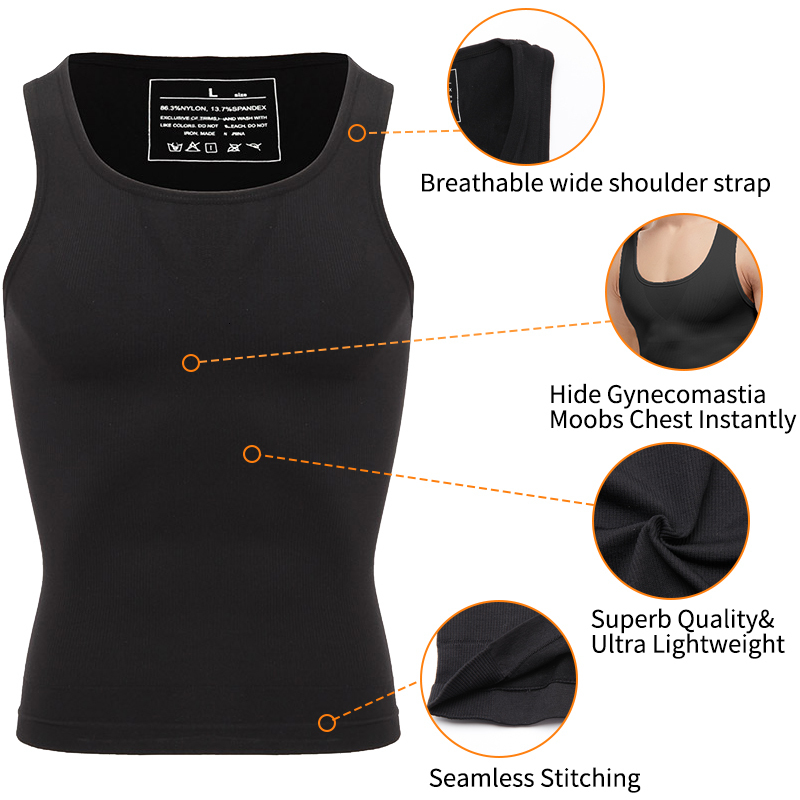 Men's Body Shapers Mens Slimming Body Shaper Vest Shirt Abs Abdomen Compression Shirt to Hide Gynecomastia Moobs Workout Tank Tops Undershirts 23