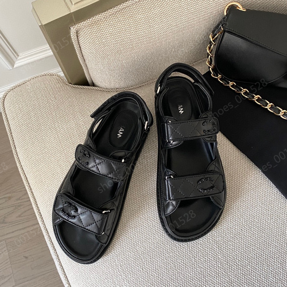 Designer shoe Woman Sandals Slingback Platform Dad Sandal Shoes Leather Calf quilted Slides Summer grandad luxury Sandles for women Beach Strap sandalias with box