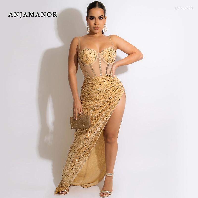 Casual Dresses ANJAMANOR Sexy Glitter Sequin Evening For Women Party Gown Irregular High Split Mesh Corset Maxi Dress D42-EF38, Black
Casual Dresses ANJAMANOR Sexy Glitter Sequin Evening For Women Party Gown Irregular High Split Mesh Corset Maxi Dress D42-EF38, Black