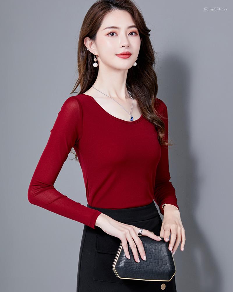 Women's T Shirts Autumn Spring Tshirts Women Round Collar Mesh Shirt Female Long Sleeve Stretchy Slim Tees, White
Women's T Shirts Autumn Spring Tshirts Women Round Collar Mesh Shirt Female Long Sleeve Stretchy Slim Tees, White