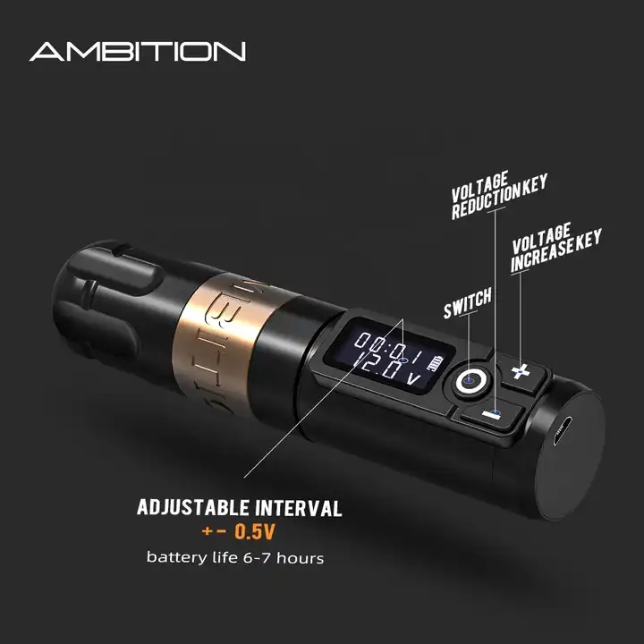 Ambition Soldier Professional Digital Display Electric Tattoo Gun Wireless Rotary Tattoo Pen Machine for Tattoo Artist