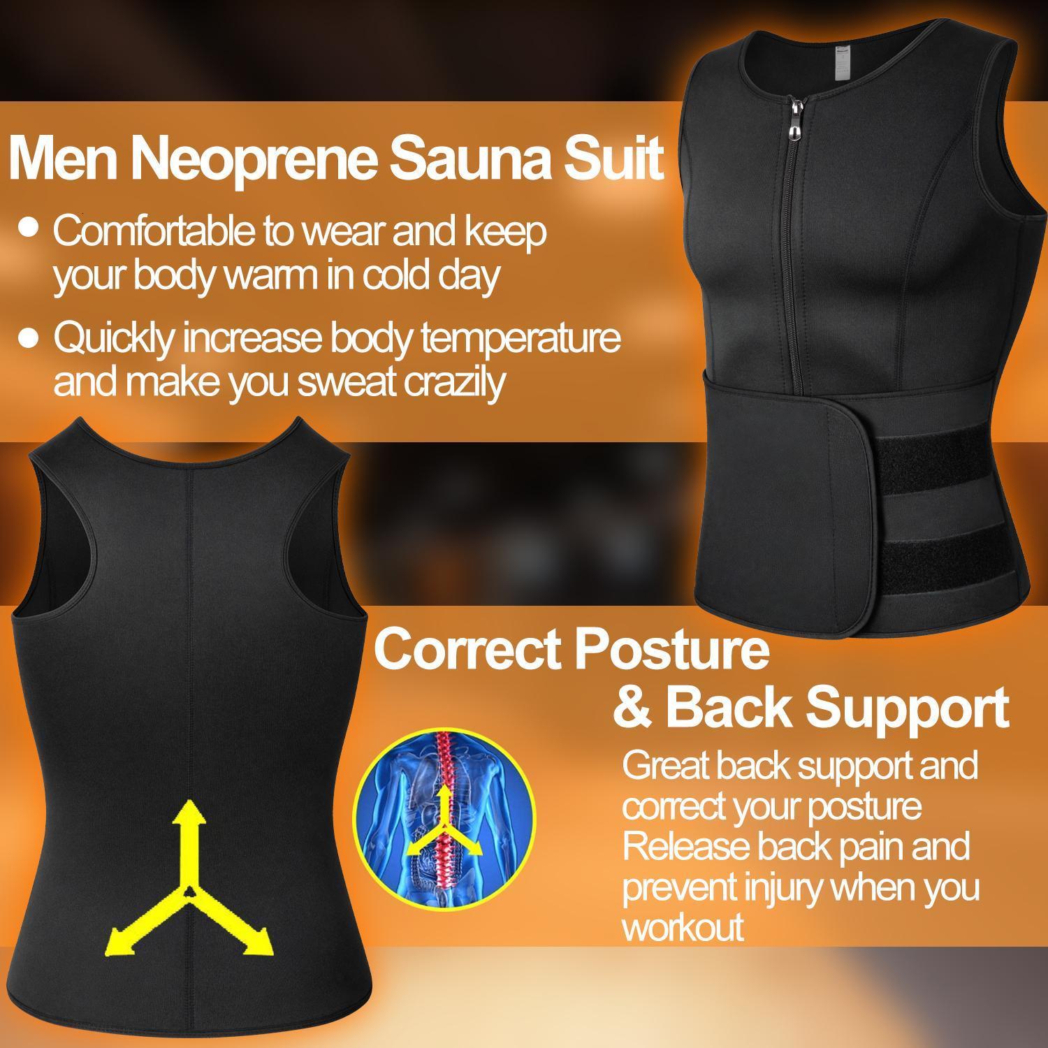 Men's Body Shapers Men Sauna Sweat Zipper Vest Neoprene Corset Waist Trainer Vest Body Shaper Workout Tank Tops Compression Shirt 230606