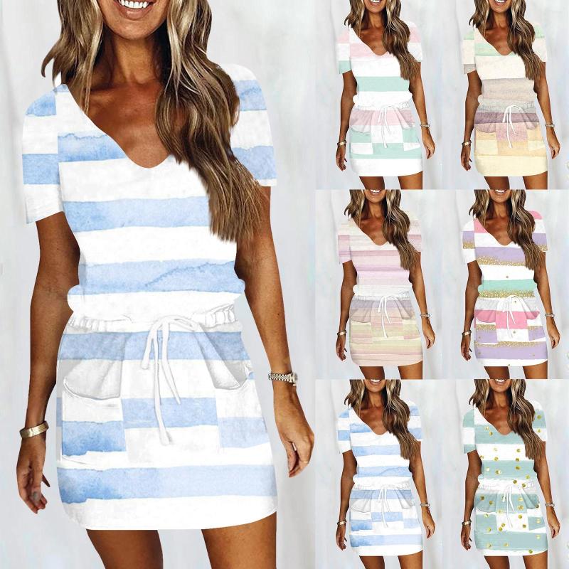 Casual Dresses Summer For Women Short Sleeve Beach Mini Sundress Flowy Dress With Pockets