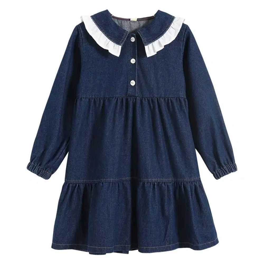Girl's Dresses 6-15 Girls Long Sleeve Dress Children Blue Soft Denim Casual Style Kids Full for Grils10 13 R230607