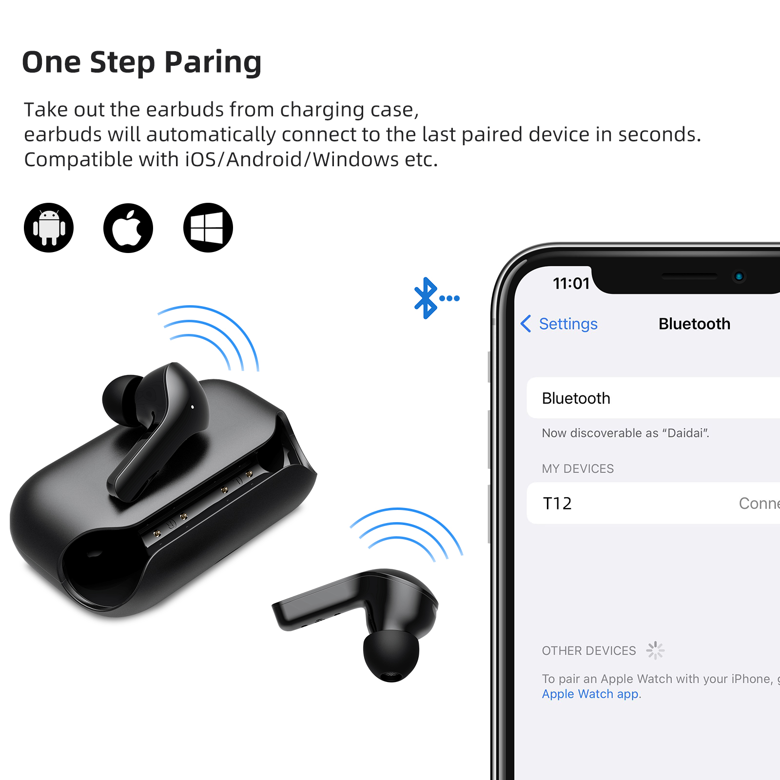 IMIKI T12 True Wireless Bluetooth Headphones IPX5 Waterproof and Sweatproof 90 Days Long Battery