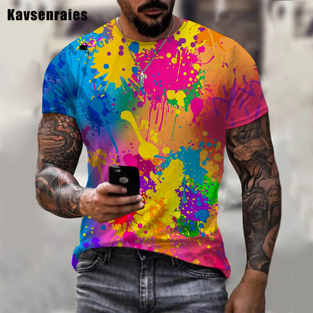 Men's T-Shirts Rainbow Paint Splatter Print T-shirt Men Women Summer Hipster Colorful Ink 3D T Shirt Unisex Street Harajuku Oversized Tops 230606