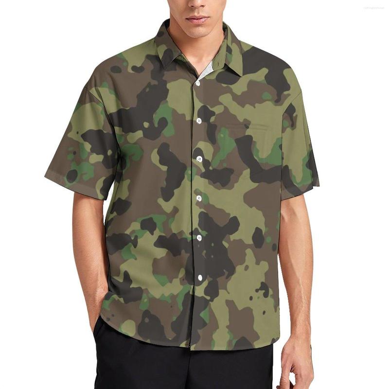 Image of Men&#039;s Casual Shirts Military Camo Vacation Shirt Men Camouflage Army Hawaiian Short Sleeve Graphic Novelty Oversized Blouses Gift