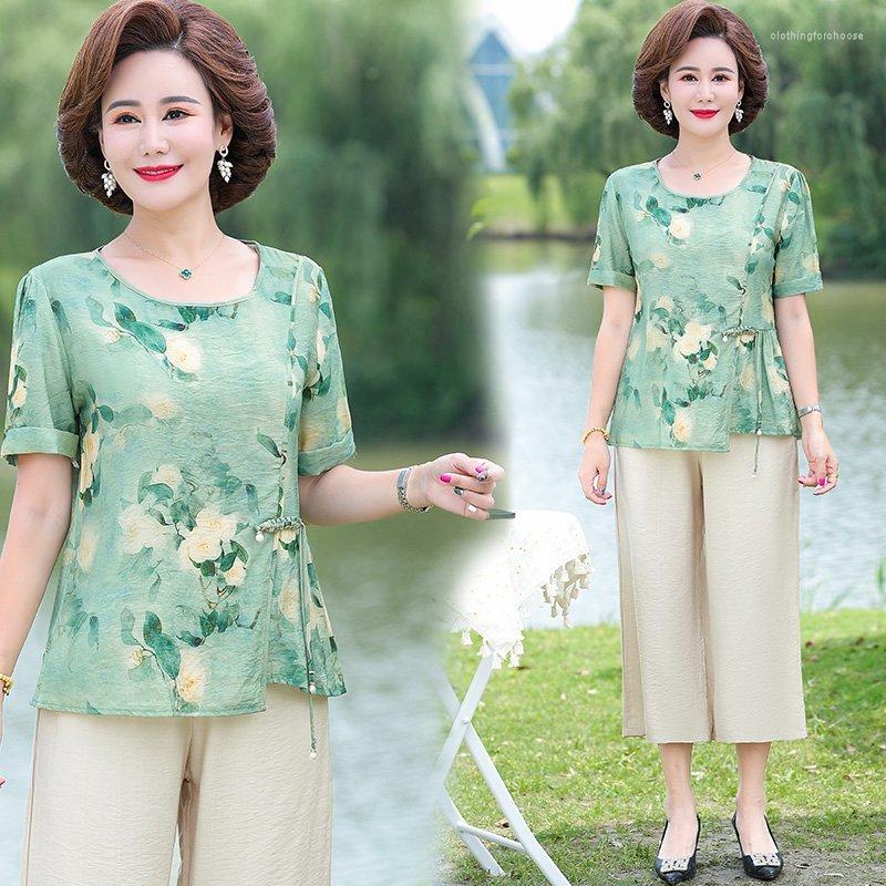 Women's Two Piece Pants Women Mother Summer Suit Short-sleeved Casual Loose Tops Middle-aged Two-piece Suits Female Clothing, Blue
Women's Two Piece Pants Women Mother Summer Suit Short-sleeved Casual Loose Tops Middle-aged Two-piece Suits Female Clothing, Blue