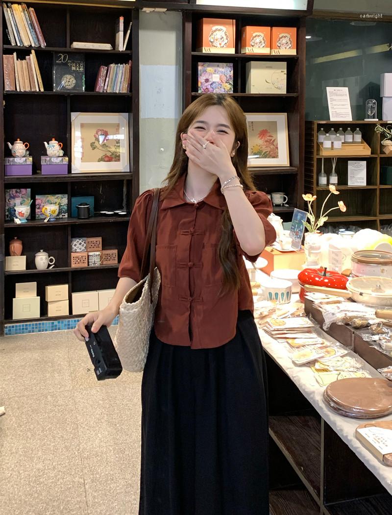 Women's T Shirts GGB3388 Summer 2023 Slim Fashion Retro Plate Button Short Sleeve Shirt Fashionable And Unique Top, Chocolate
Women's T Shirts GGB3388 Summer 2023 Slim Fashion Retro Plate Button Short Sleeve Shirt Fashionable And Unique Top, Chocolate