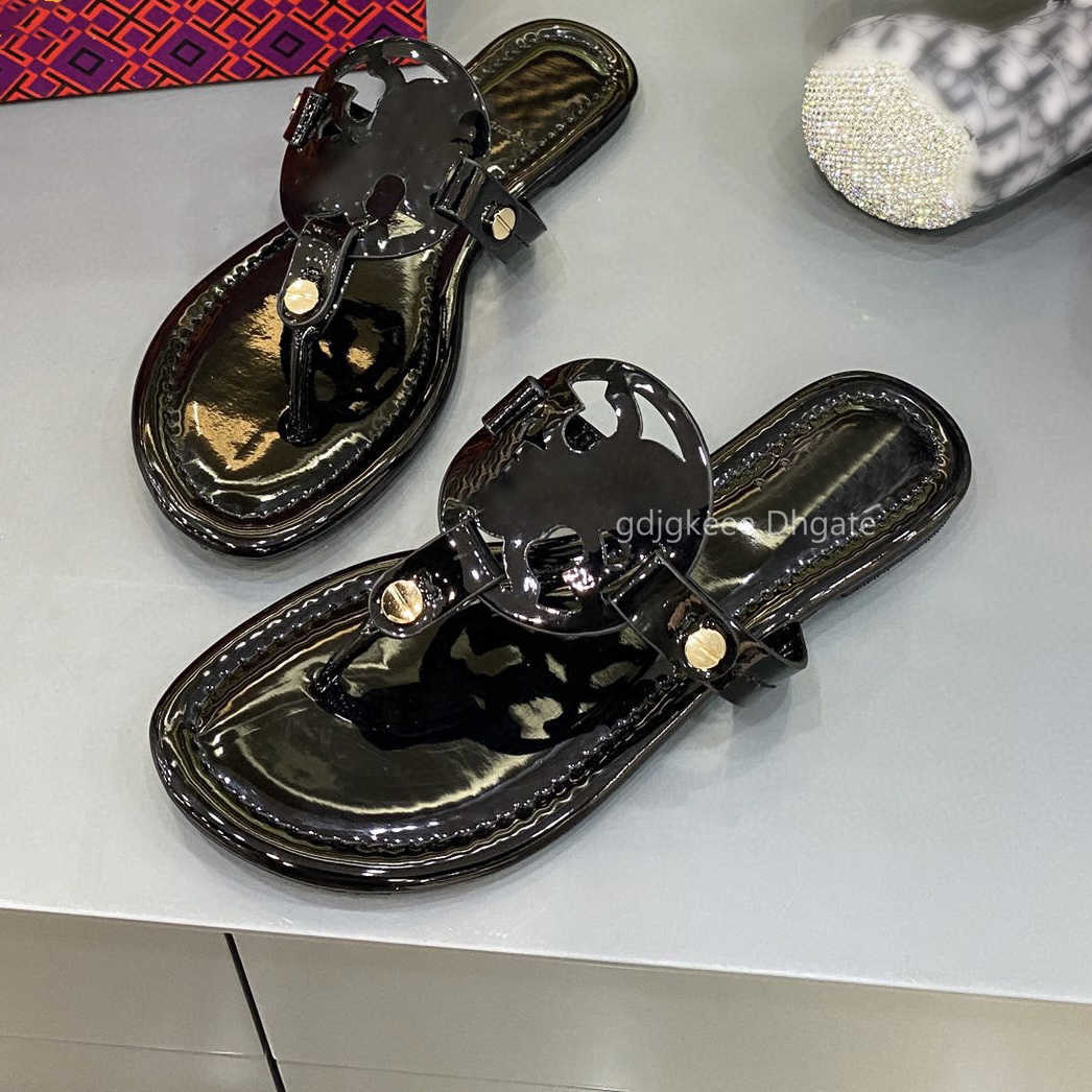 Designer torys slides miller metallic snake embossed leather tory slipper womens tb sandal white black patent pink Silver woman flip flop with box 35-41