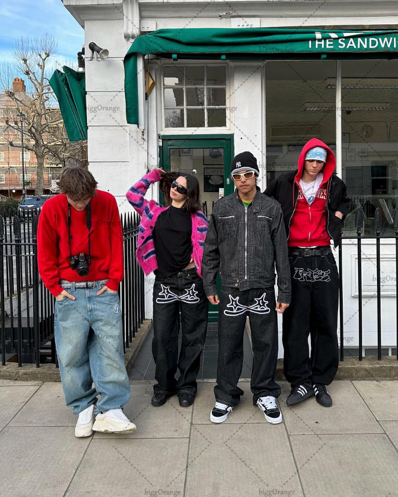 Mens Jeans Street Trend Fashion Gothic Letter Print High Waist Y2K Harajuku Loose Button Wide Leg Pants Womens 230606