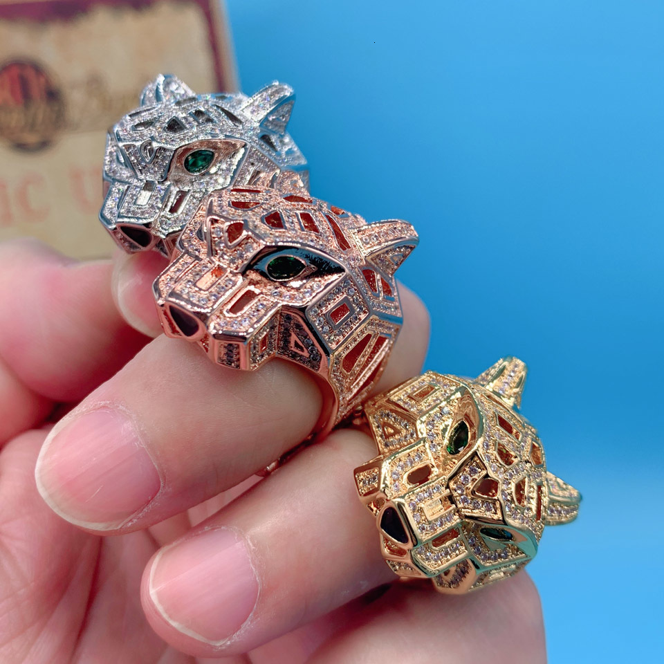 Solitaire Ring Zlxgirl jewelry Gold leopard shape animal rings for men's wedding jewelry Dubai gold color men finger rings gifts anel aneis 23060