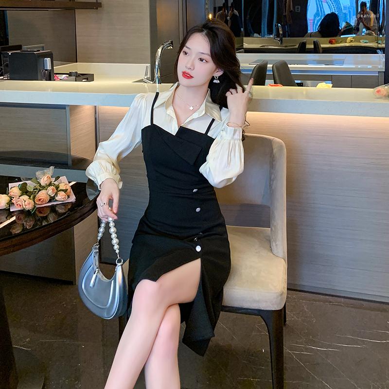 Casual Dresses 2023 Design Niche Long-sleeved Black Dress Women' Slit Color Contrast Single Breasted Fashion Trend Spring And Autumn
Casual Dresses 2023 Design Niche Long-sleeved Black Dress Women' Slit Color Contrast Single Breasted Fashion Trend Spring And Autumn
