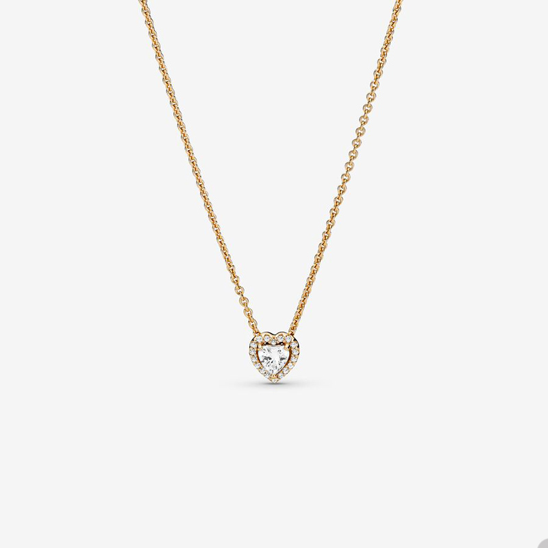 Golden Wedding Necklace Elevated Heart Necklace Jewelry For Women Crystal Diamond Chain Gold necklace with Retail Box