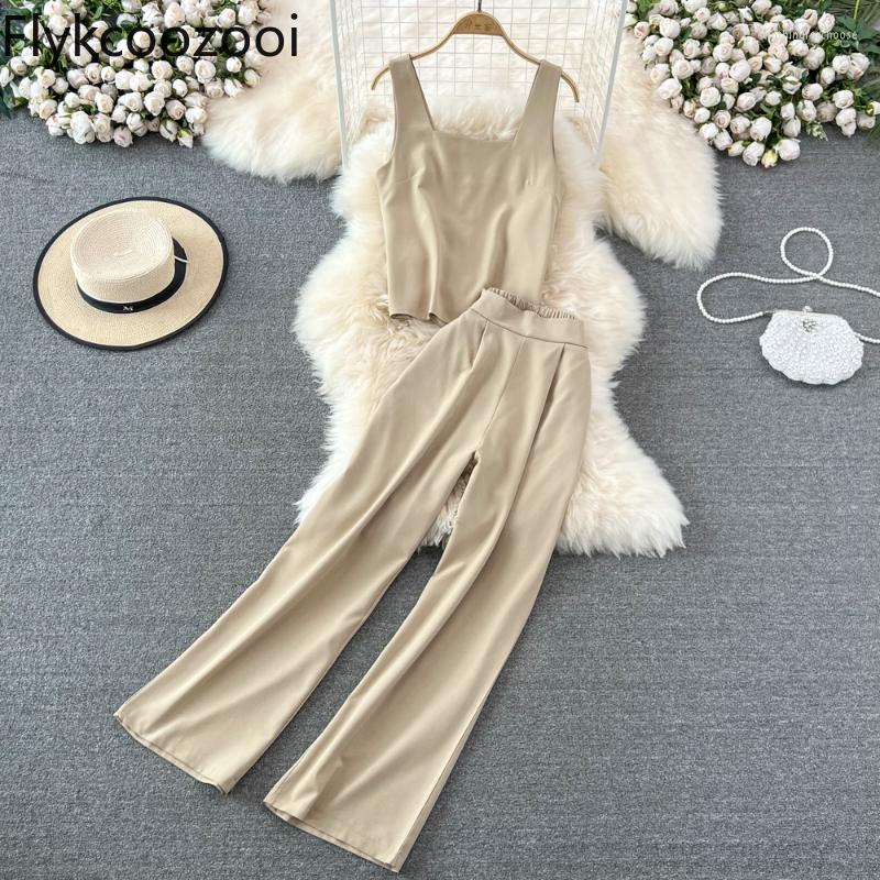 Women's Two Piece Pants Flykcoozooi Set Square Neck Sleeveless Solid Slim Girls Tanks Wide Leg Straight Trousers Korean Style Sets, Black
Women's Two Piece Pants Flykcoozooi Set Square Neck Sleeveless Solid Slim Girls Tanks Wide Leg Straight Trousers Korean Style Sets, Black