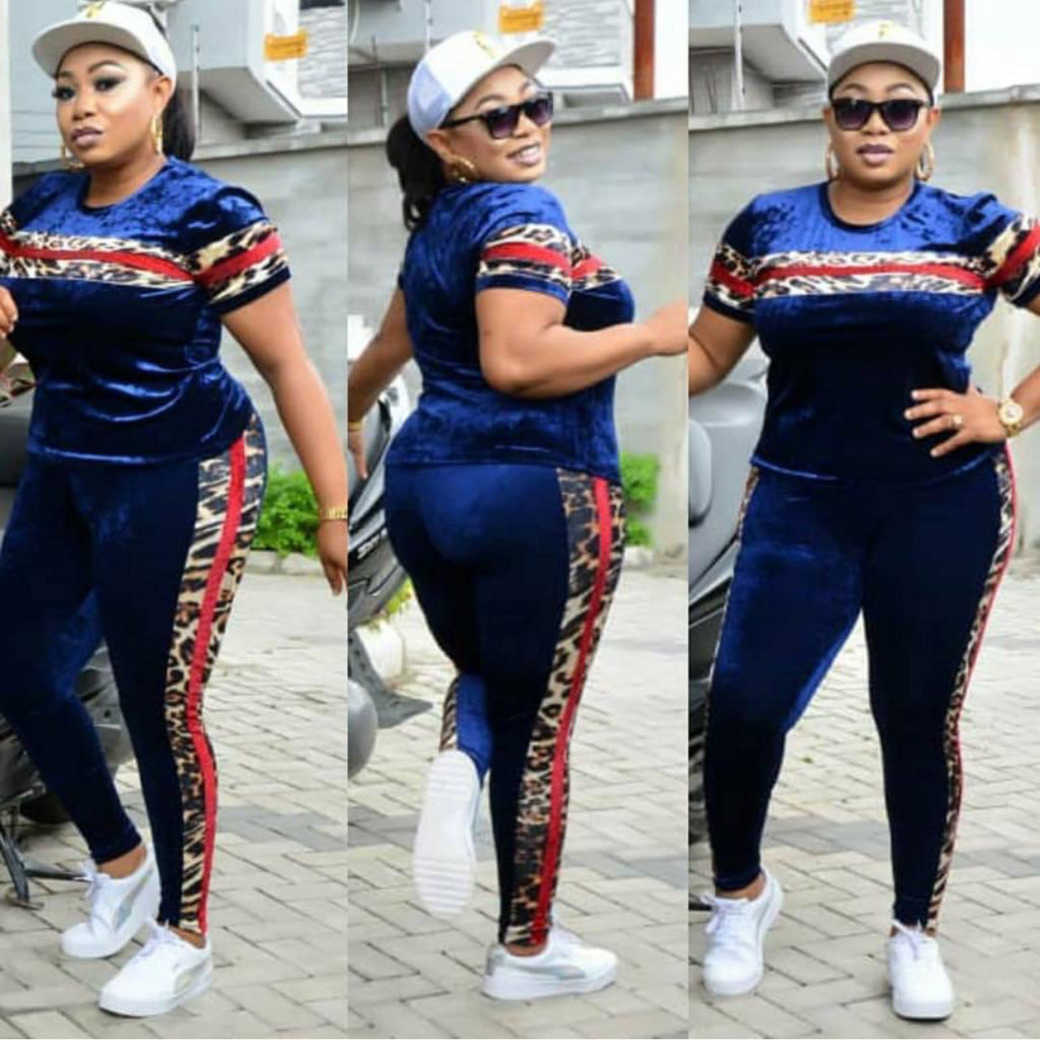 2023 Spring New Womens Round Neck Short Sleeve Leopard Print T-shirt Top Pencil Pants Two Piece Set