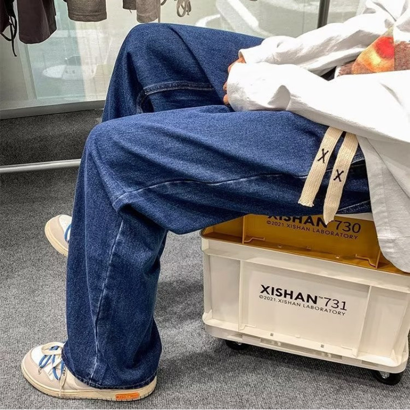 Mens Jeans Streetwear Baggy Pants Classic Allmatch Solid Color Straightleg Denim Wideleg Male Y2k Casual Trousers 230606