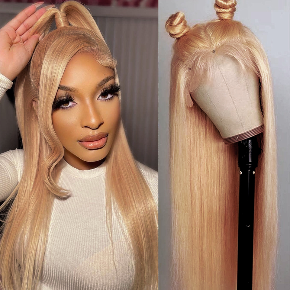 Free shipping Honey Blonde Wig Human Hair Highlight Straight Ginger Colored Lace Front Wigs Synthetic for Women Pre Plucked