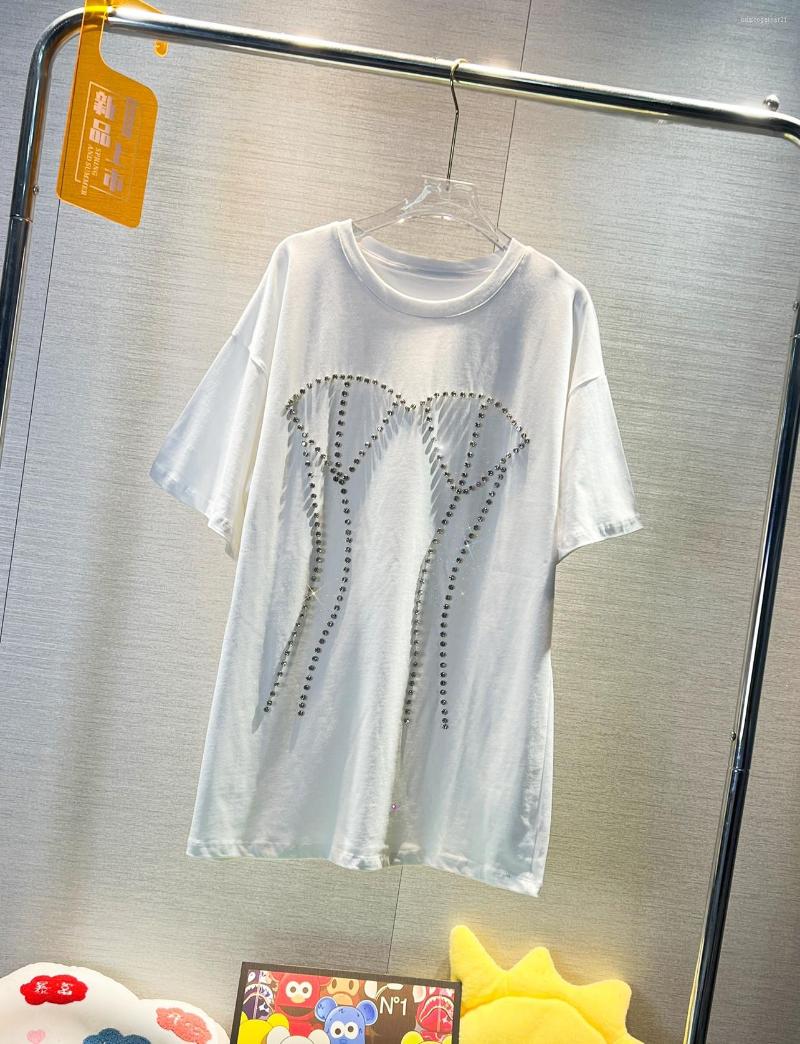 Women's T Shirts 2023 Spring Summer All-match Loose Short Sleeve T-shirt Beads Diamond O-neck Mid-long Pullover Top Casual Cotton Women Tees, White
Women's T Shirts 2023 Spring Summer All-match Loose Short Sleeve T-shirt Beads Diamond O-neck Mid-long Pullover Top Casual Cotton Women Tees, White