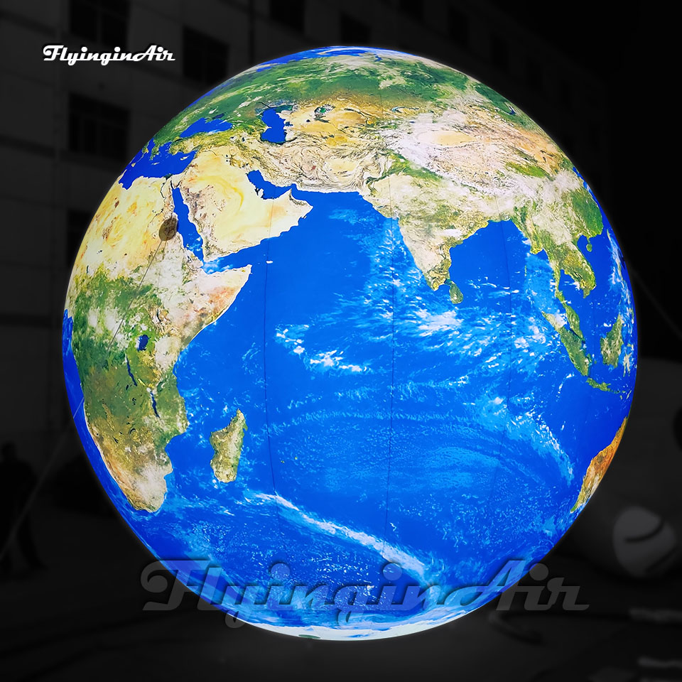 Beautiful Hanging Illuminated Large Blue Inflatable Earth Ball Lighting Globe Solar System Planet Balloon With LED Light For Space Themed Event