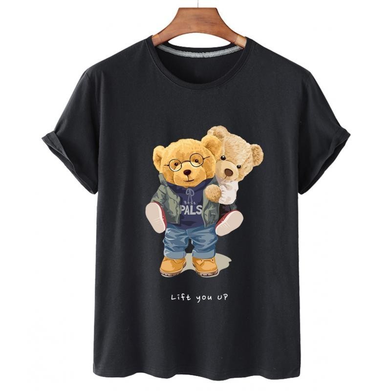 Men's T-Shirts 100% Cotton Sweet Bear Print Short-sleeved T-shirt Female Half-sleeved Summer Casual Couple Oversized T-shirt Ladies Shirt S-4xl 2
