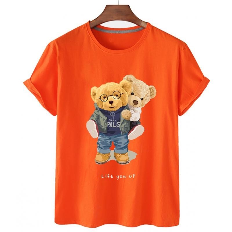 Men's T-Shirts 100% Cotton Sweet Bear Print Short-sleeved T-shirt Female Half-sleeved Summer Casual Couple Oversized T-shirt Ladies Shirt S-4xl 2