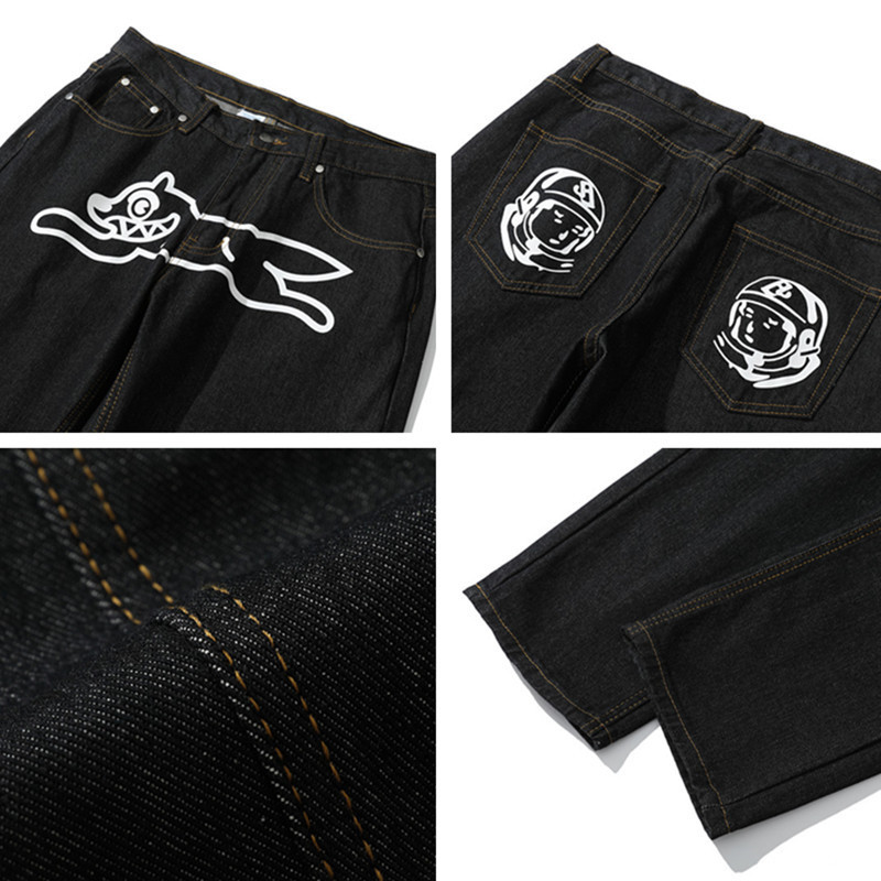 Mens Jeans Fashion Ropa Dog Print Baggy Men Hip Hop Pants Y2K Clothes Black Straight Denim Trousers Pantalon Homme 230606