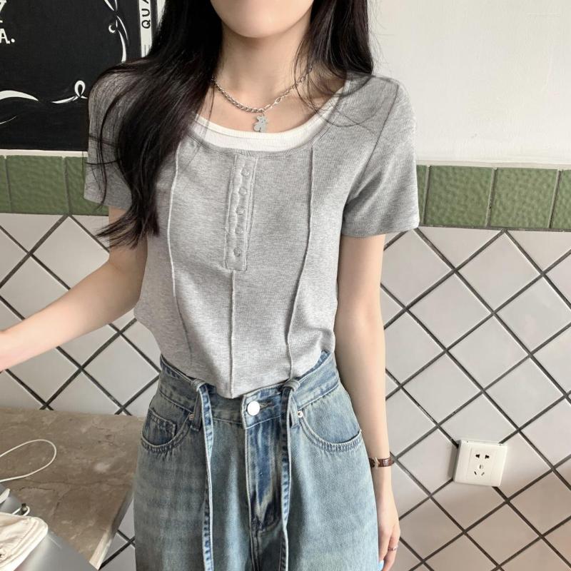 Women's T Shirts Summer Korean Style Women T-shirt Short Sleeve Drawstring Design Pretty Cotton Soft Casual, Gray
Women's T Shirts Summer Korean Style Women T-shirt Short Sleeve Drawstring Design Pretty Cotton Soft Casual, Gray