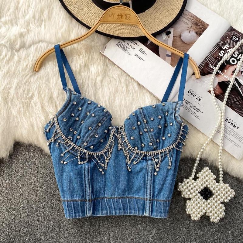 Women' Tanks 2023 Summer Women Sexy Designer Denim Crystal Tassel Camisole Tops Short Stage Costumes Party Camis Crop, Picture color
Women' Tanks 2023 Summer Women Sexy Designer Denim Crystal Tassel Camisole Tops Short Stage Costumes Party Camis Crop, Picture color
