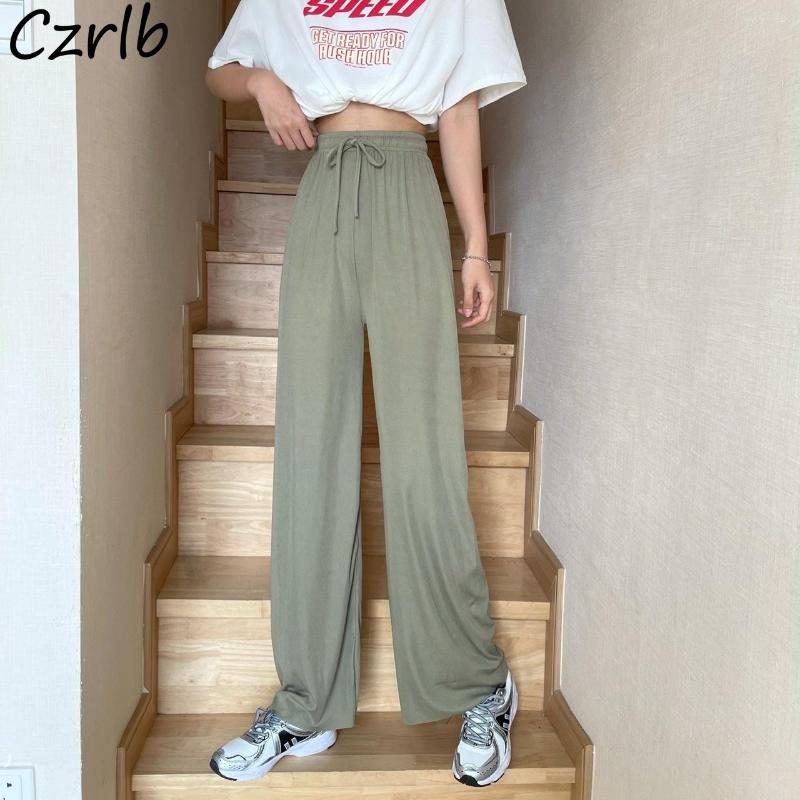 

Women's Pants Casual Women Simple Cozy Home Fashion Basic Summer Thin Wide Leg Baggy Elastic High Waist Students Young Girls, Blue
