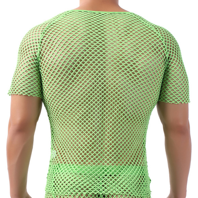 Men's T-Shirts Mens Sexy Mesh See-Through Shirts Short Sleeve Nightclub Sheer Tops Shirt Costume Fish Net t-Shirt 230606