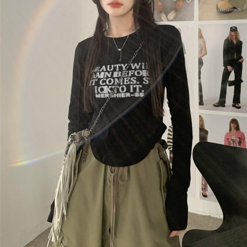 Women's T Shirts Korean Irregular Sexy Slim Black Long-sleeved T-shirt Women 2023 Autumn High Street Fashion Letter Printing Casual Crop
Women's T Shirts Korean Irregular Sexy Slim Black Long-sleeved T-shirt Women 2023 Autumn High Street Fashion Letter Printing Casual Crop