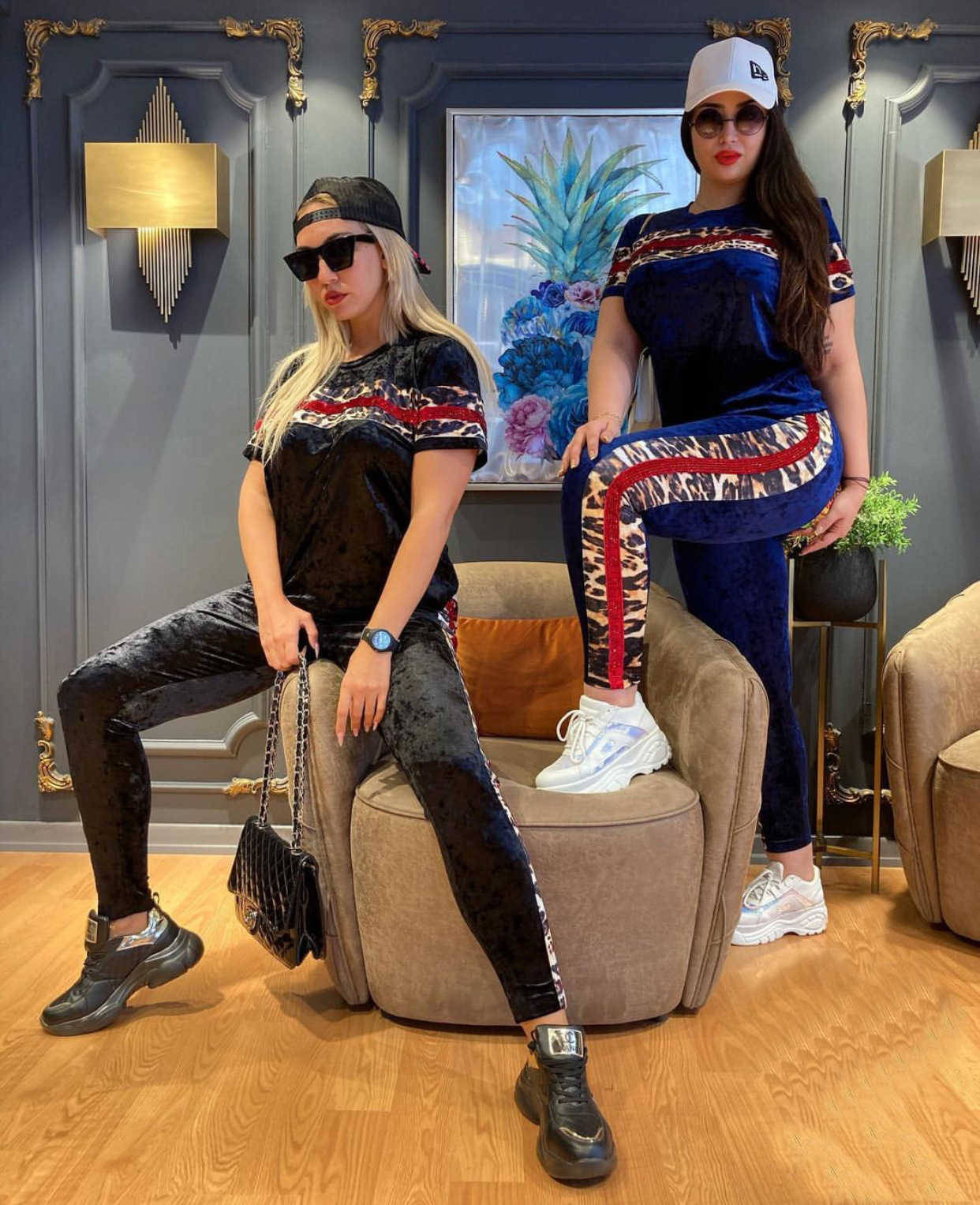 2023 Spring New Womens Round Neck Short Sleeve Leopard Print T-shirt Top Pencil Pants Two Piece Set